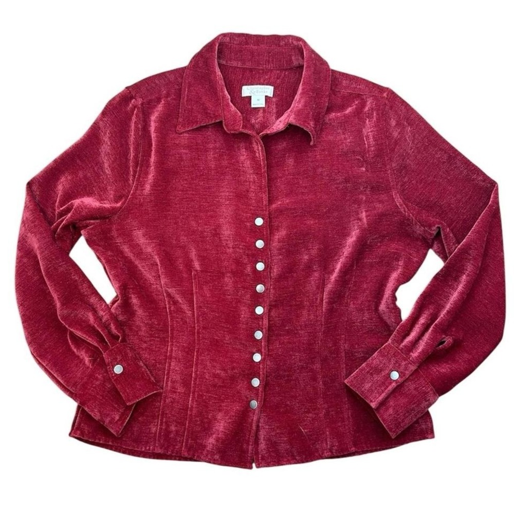 Christopher‎ Banks Vintage Velvet Chenille Red Top Snap Front Jacket